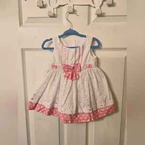 Bonnie Baby White and Pink Eyelet Dress Size 6-9M
